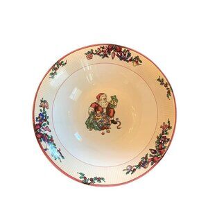 Fitz & Floyd Santas List Serving Bowl 1994 Christmas Holiday Stoneware VTG